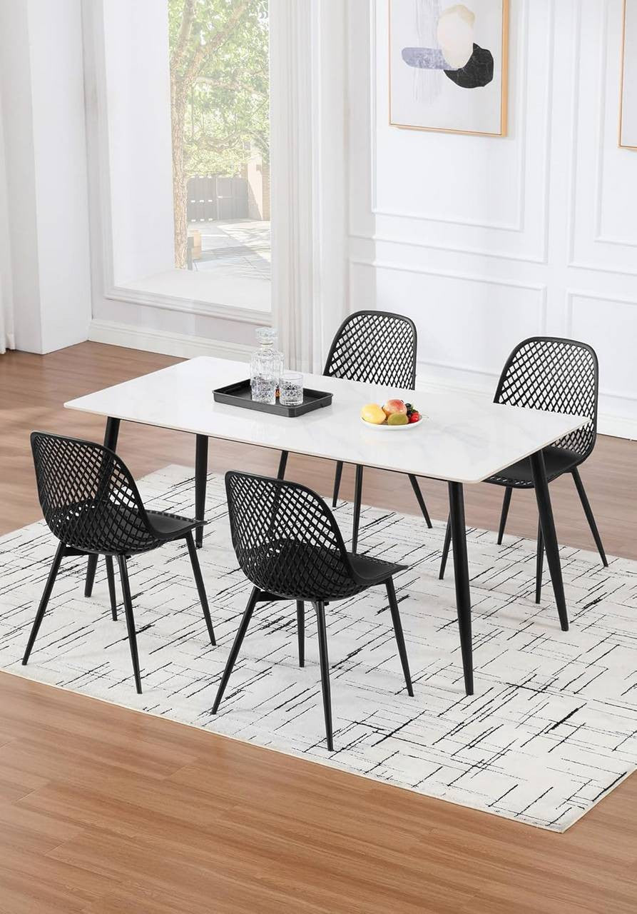 24goodz Ergonomic Dining Chairs Set of 4 - Easy to Clean - Sturdy Metal Frame - PP and Metal - Black