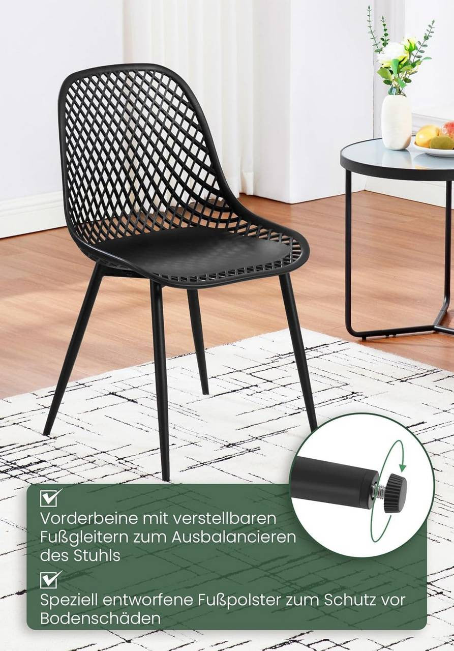 24goodz Ergonomic Dining Chairs Set of 4 - Easy to Clean - Sturdy Metal Frame - PP and Metal - Black