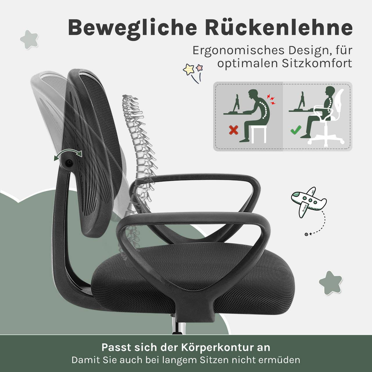 24goodz Ergonomic Kids Office Chair - Breathable Mesh Design - Adjustable Height - For Children and Teens - Black