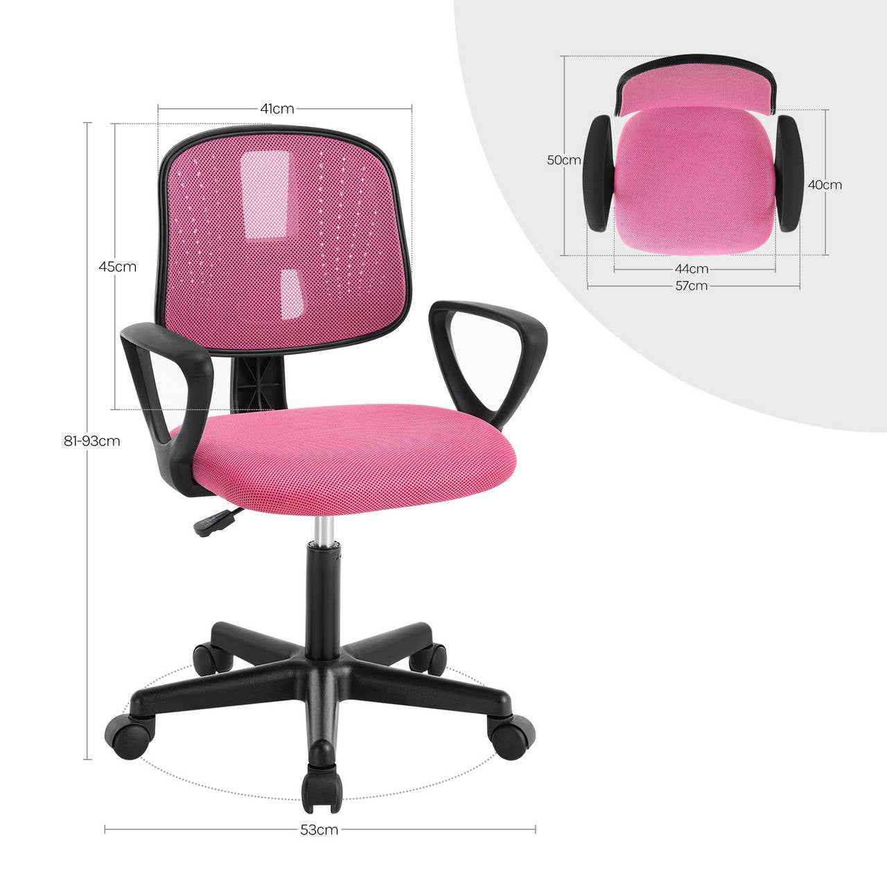 24goodz Ergonomic Kids Office Chair - Breathable Mesh Design - Adjustable Height 41-53 cm - For Children and Teens - Pink