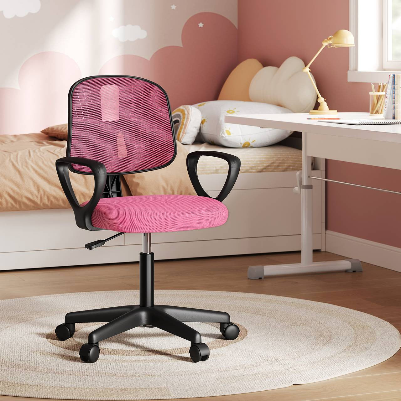 24goodz Ergonomic Kids Office Chair - Breathable Mesh Design - Adjustable Height 41-53 cm - For Children and Teens - Pink