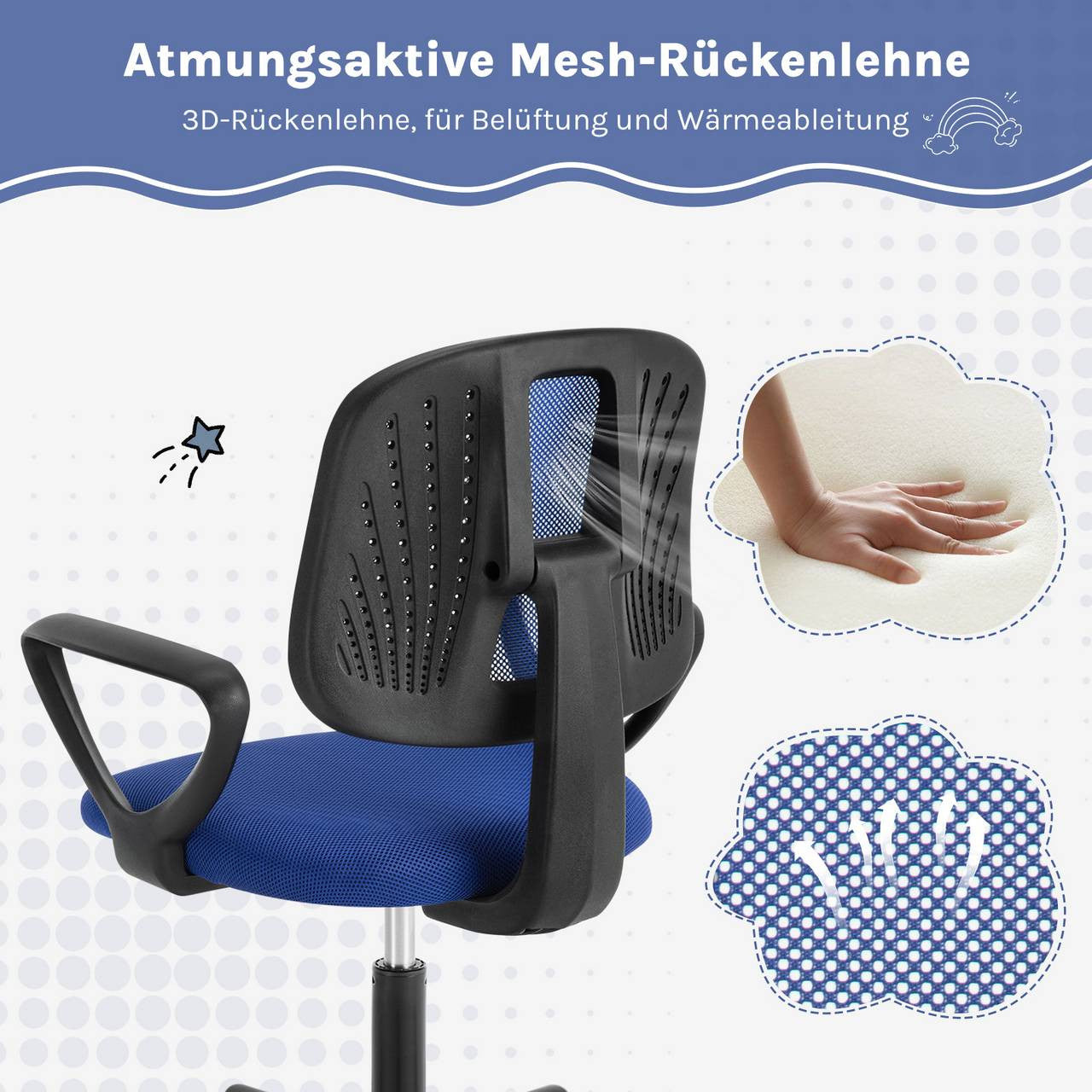 24goodz Ergonomic Kids Office Chair - Breathable Mesh Fabric - Adjustable Height - For Children and Teens - Blue