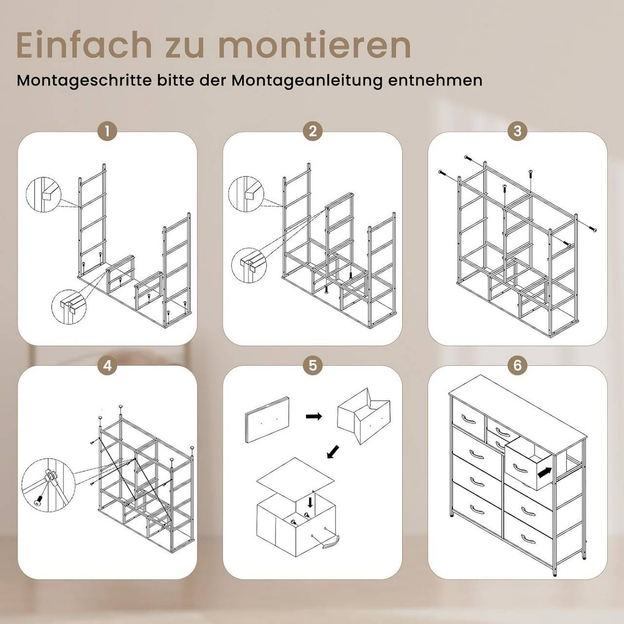 24goodz Vintage Brown Fabric Drawer Cabinet - Ideal Storage Solution - Sturdy Construction - E1 Wood Material - For Home - 100 x 100.5 x 30 cm