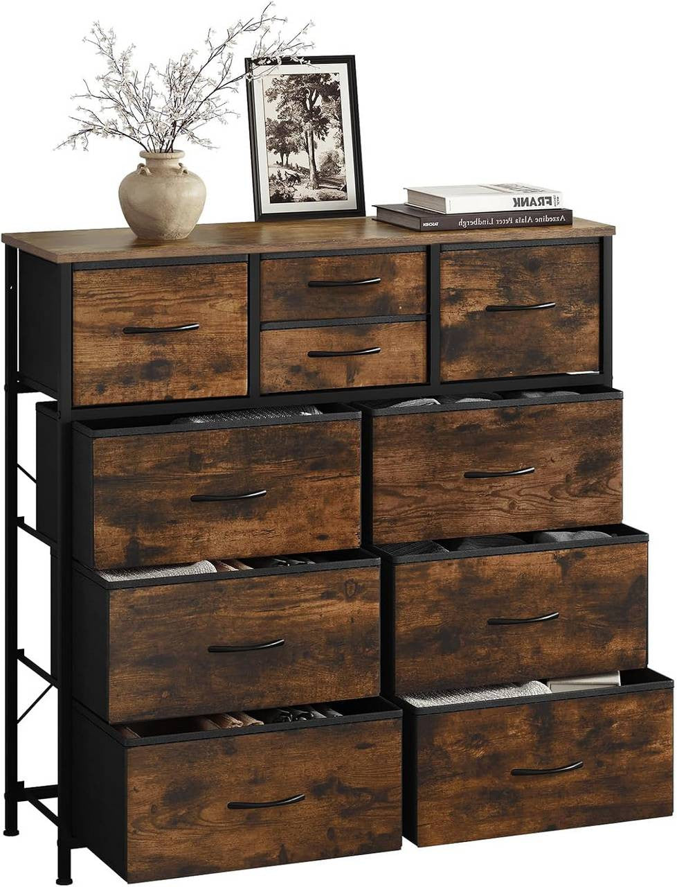 24goodz Vintage Brown Fabric Drawer Cabinet - Ideal Storage Solution - Sturdy Construction - E1 Wood Material - For Home - 100 x 100.5 x 30 cm