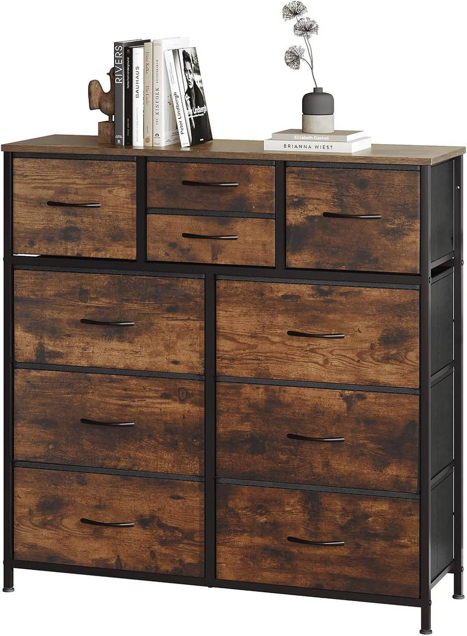 24goodz Vintage Brown Fabric Drawer Cabinet - Ideal Storage Solution - Sturdy Construction - E1 Wood Material - For Home - 100 x 100.5 x 30 cm