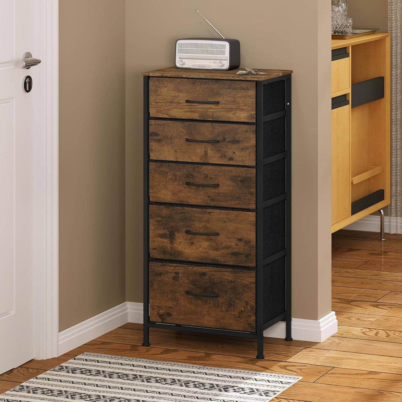 24goodz Vintage 5-Drawer Dresser - Stylish Storage Solution - Durable MDF and Metal Frame - For Every Room - 45.5 x 95.5 x 30 cm