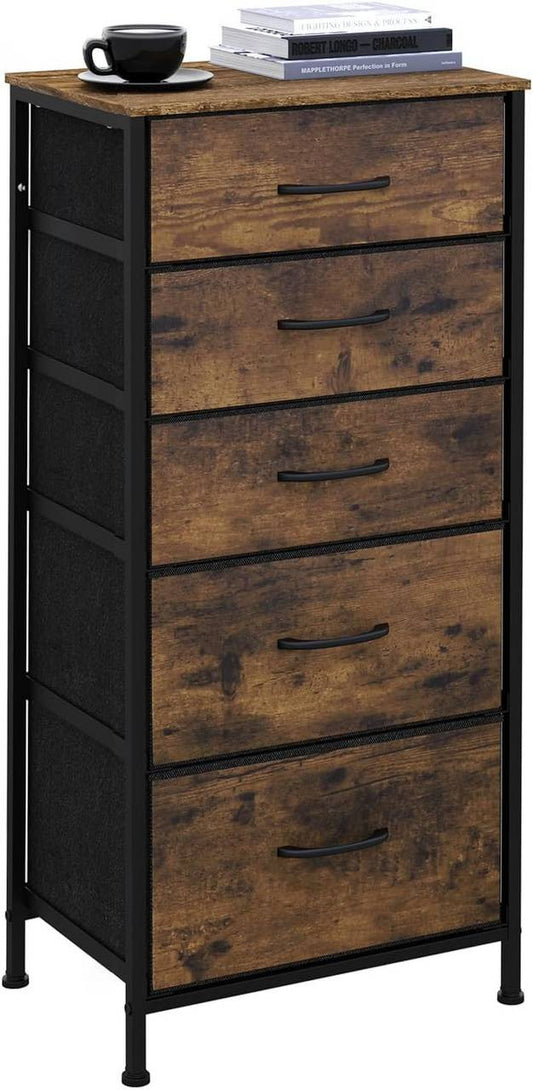 24goodz Vintage 5-Drawer Dresser - Stylish Storage Solution - Durable MDF and Metal Frame - For Every Room - 45.5 x 95.5 x 30 cm