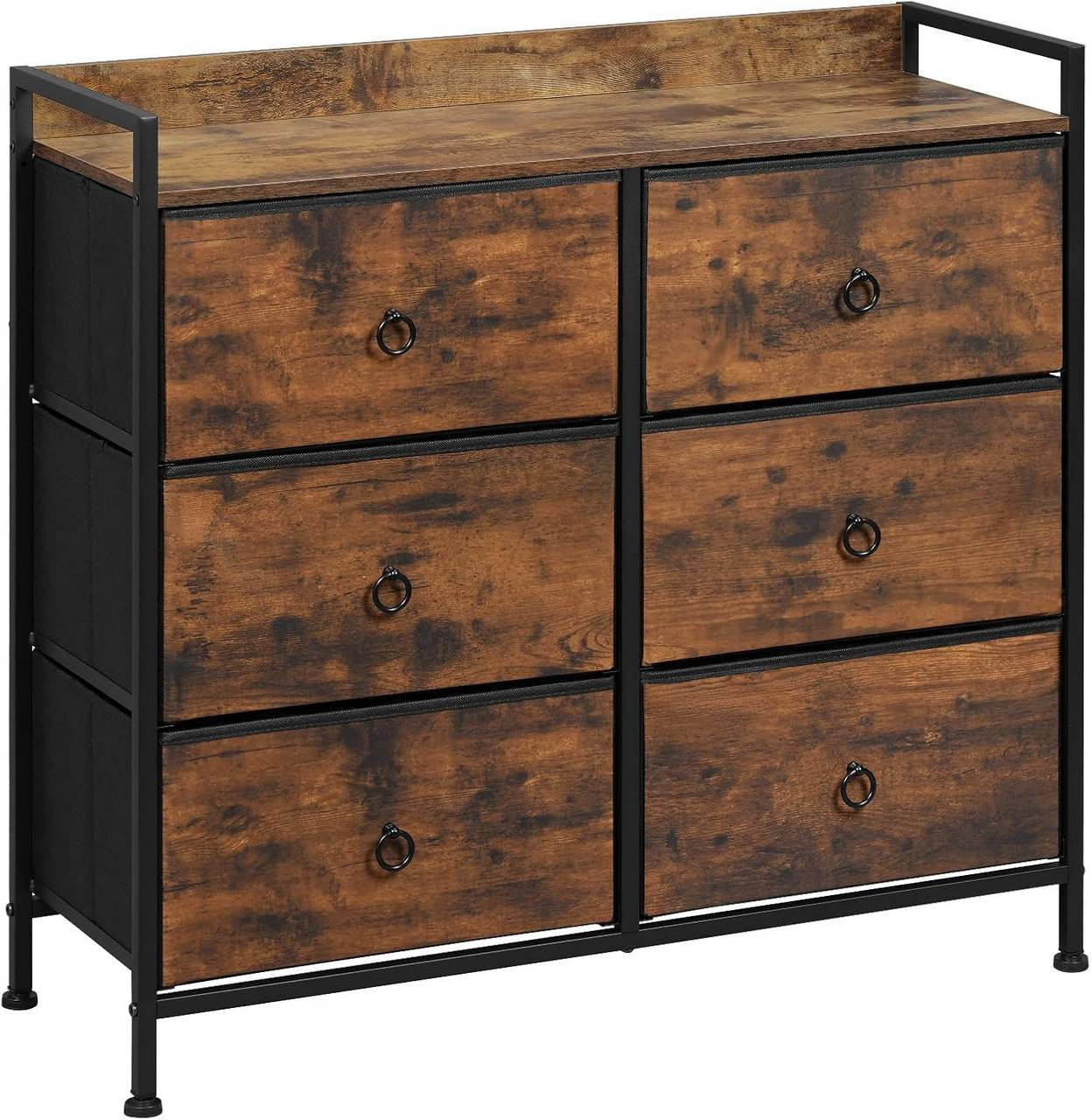 24goodz Vintage Brown Drawer Cabinet with 6 Fabric Drawers - Stylish Storage Solution - Metal Frame - For All Rooms - 80 x 78 x 29 cm