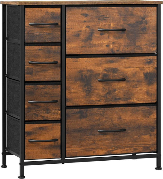 24goodz Vintage Fabric Drawer Cabinet - Ample Storage Space - Sturdy Metal Frame - E1 Wood - For Home Organization - Vintage Brown + Black