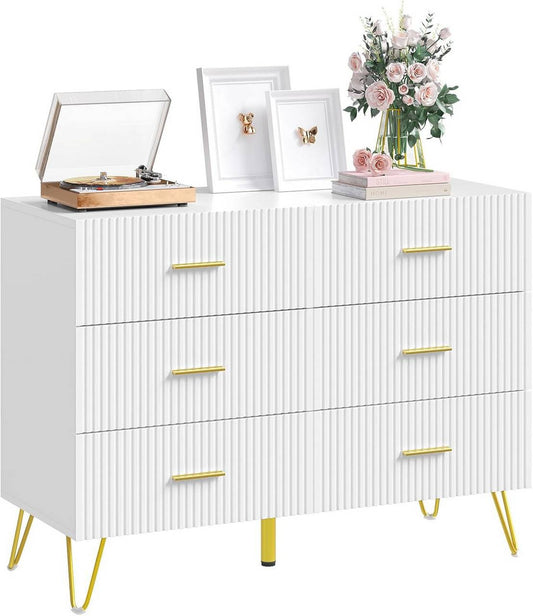 24goodz Elegant 6-Drawer Chest - Ample Storage Space - Sturdy and Durable - E1 Wood with Melamine - White + Gold - 100x75x40 cm