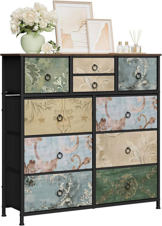 24goodz Vintage Floral Storage Cabinet - Unique Chic Design - Metal and Wood - For Every Room - Rustic Brown + Black