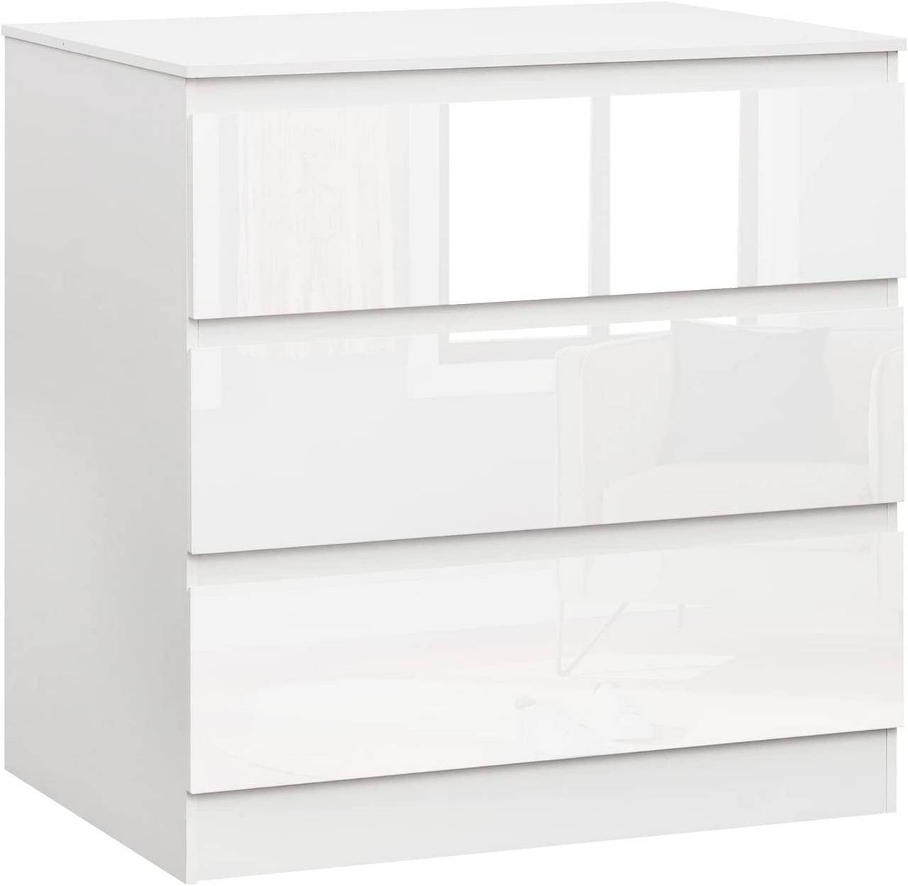 24goodz Chest of 3 Drawers - Spacious Storage Solution - Easy to Clean - Engineered Wood - For Every Home - High Gloss White, 80x78x48cm