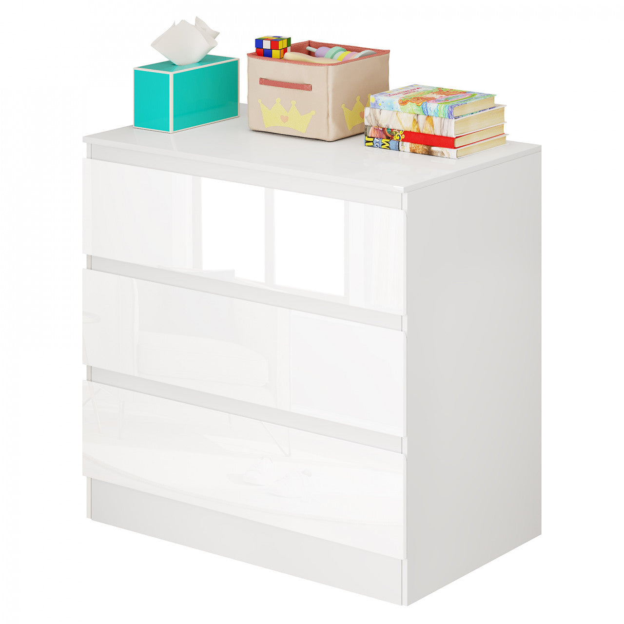 24goodz Chest of 3 Drawers - Spacious Storage Solution - Easy to Clean - Engineered Wood - For Every Home - High Gloss White, 80x78x48cm