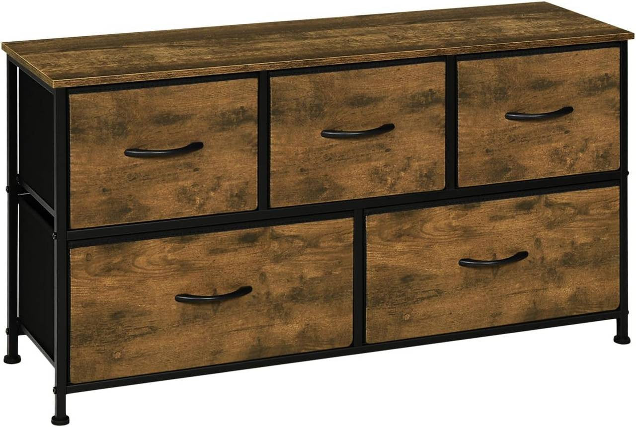 24goodz Vintage 5-Drawer Chest - Ample Storage Space - Sturdy Metal Frame - For Every Room - Vintage Brown