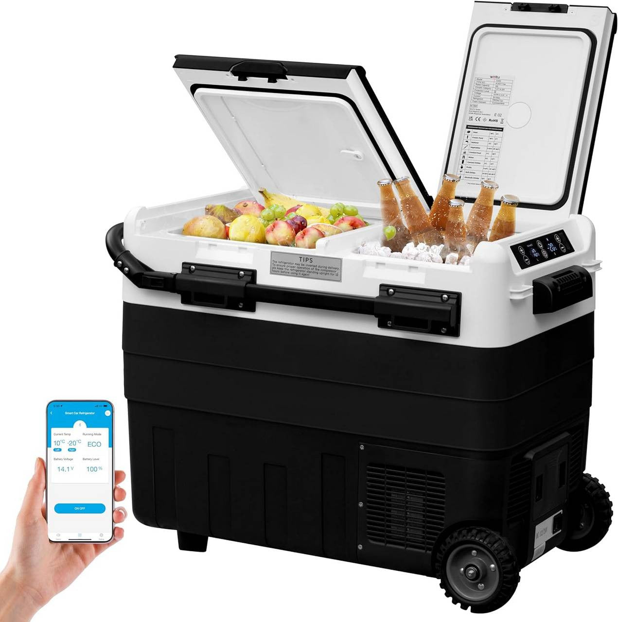 24goodz Compressor Cooler Box - Large Capacity with Dual Temperature Zones - Energy Efficient - For Outdoor Enthusiasts - Black and White