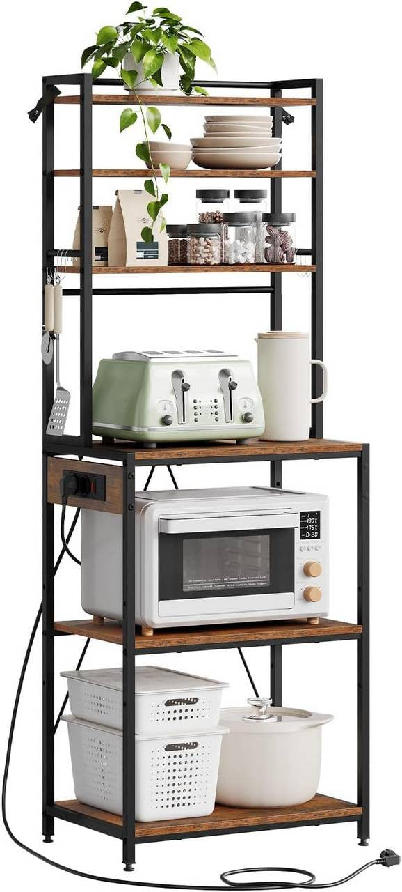 24goodz Kitchen Shelf with Power Outlets - Spacious Storage Solution - E1-Class Particleboard - For Home Chefs - Rustic Brown
