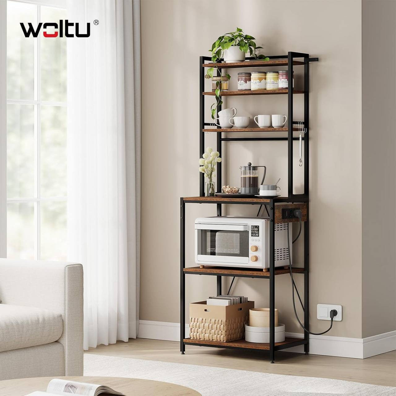 24goodz Kitchen Shelf with Power Outlets - Spacious Storage Solution - E1-Class Particleboard - For Home Chefs - Rustic Brown