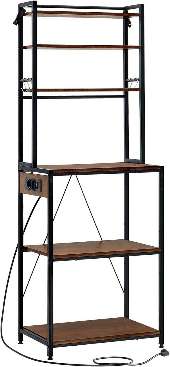 24goodz Kitchen Shelf with Power Outlets - Spacious Storage Solution - E1-Class Particleboard - For Home Chefs - Rustic Brown