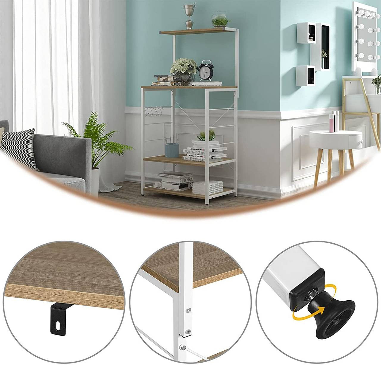 24goodz Standing Shelf - Elegant Design - Easy to Assemble - MDF and Steel - For Home Organization - White - whe