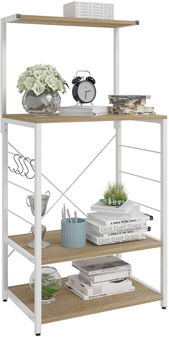24goodz Standing Shelf - Elegant Design - Easy to Assemble - MDF and Steel - For Home Organization - White - whe