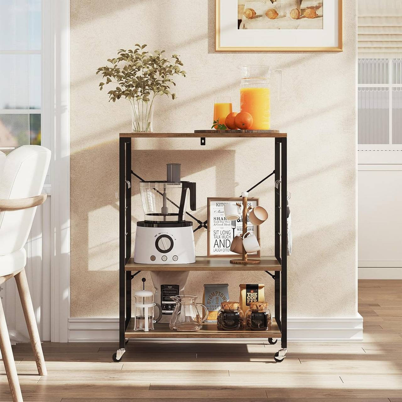 24goodz Kitchen Cart on Wheels - Spacious Storage - Durable Metal Frame - E1-Class Particle Board - For Home Use - Rustic Brown