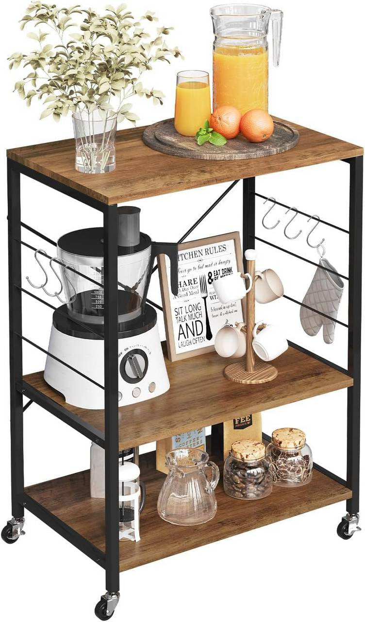 24goodz Kitchen Cart on Wheels - Spacious Storage - Durable Metal Frame - E1-Class Particle Board - For Home Use - Rustic Brown