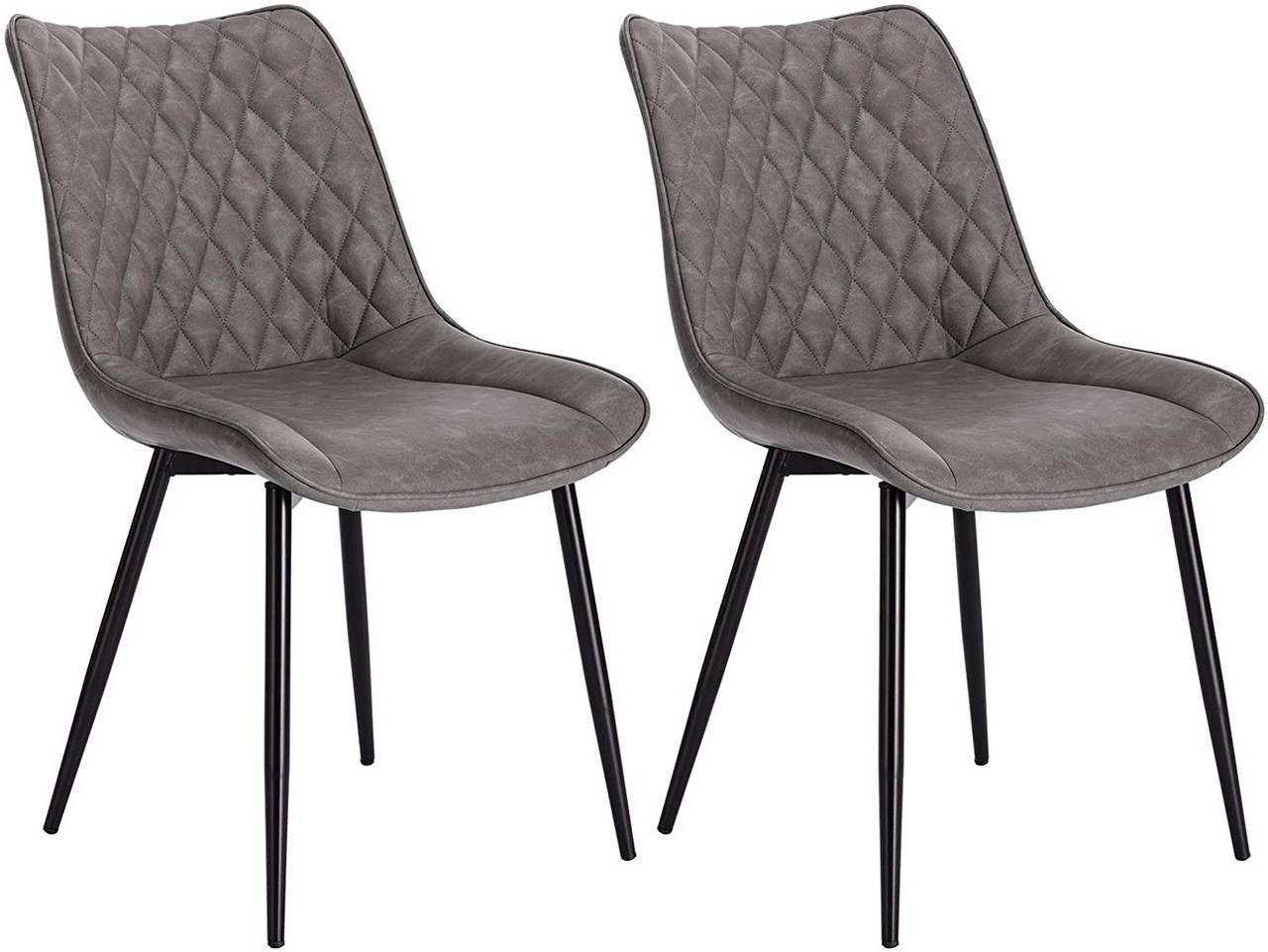 24goodz Set of 2 Dining Chairs - Ergonomic Comfort - Durable Faux Leather - For Home Use - Dark Grey - dgr