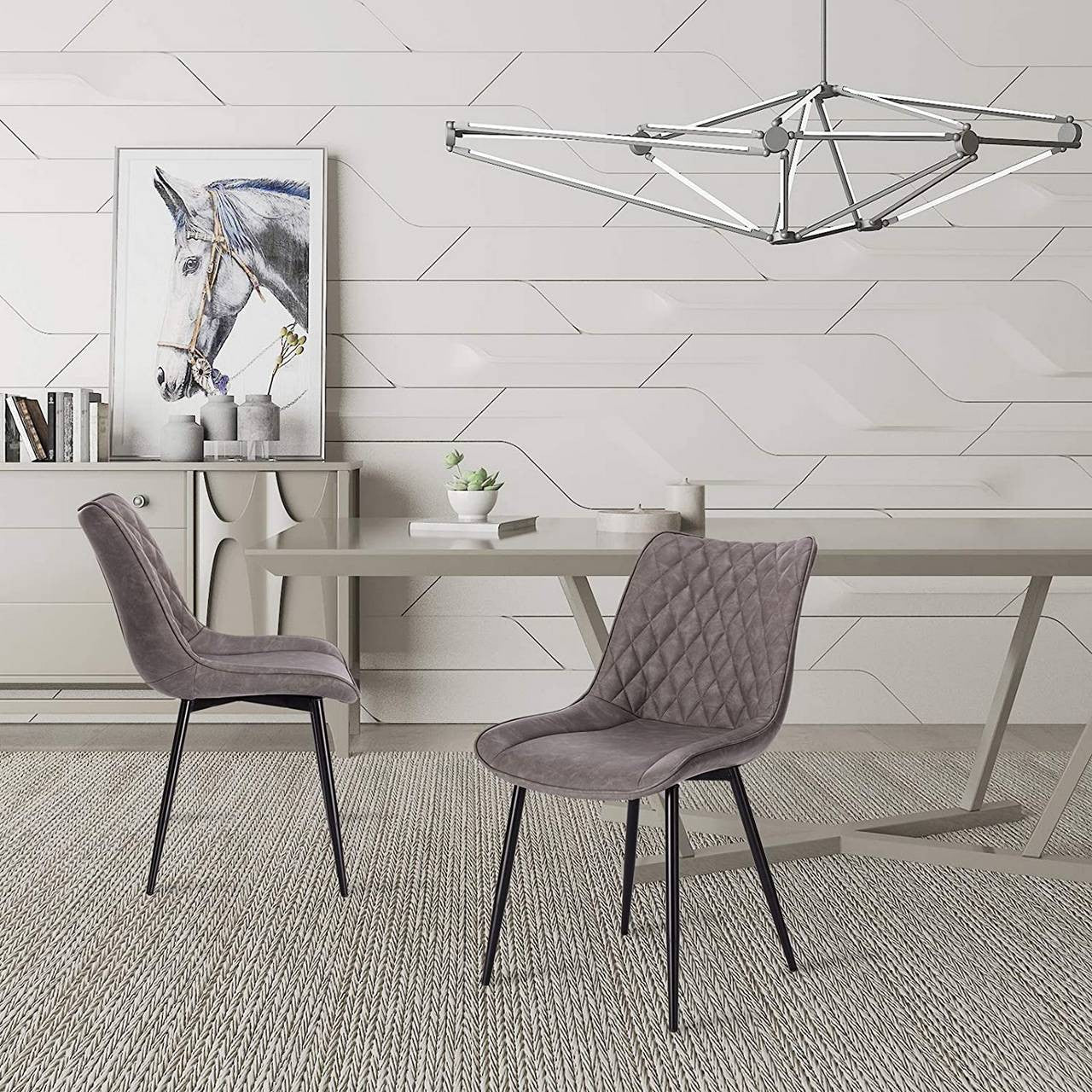 24goodz Set of 2 Dining Chairs - Ergonomic Comfort - Durable Faux Leather - For Home Use - Dark Grey - dgr