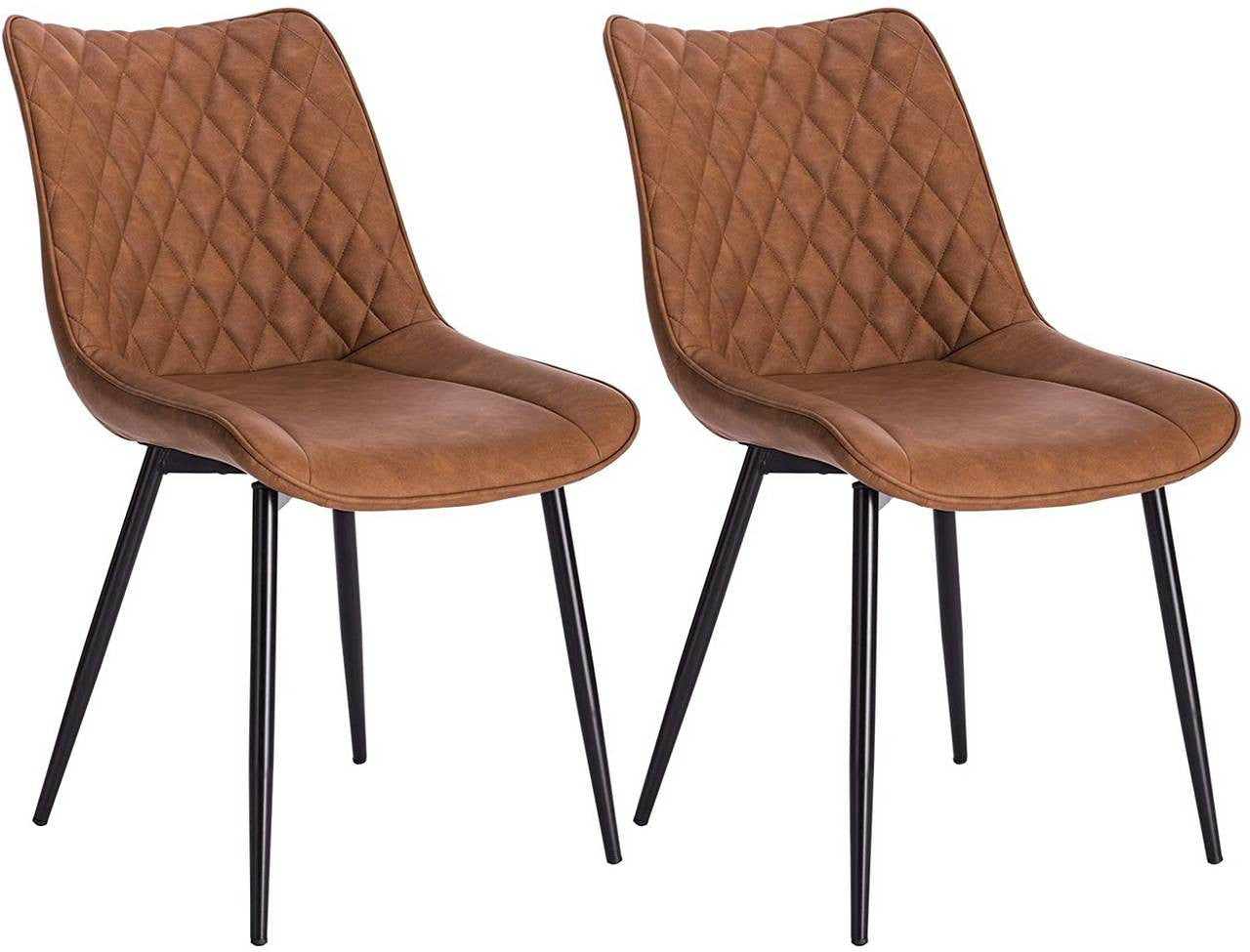 24goodz Set of 2 Dining Chairs - Ergonomic Comfort - Easy to Clean Faux Leather - Metal Frame - Light Brown - hbr