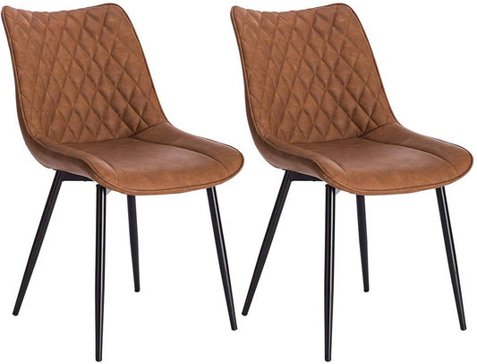 24goodz Set of 2 Dining Chairs - Ergonomic Comfort - Easy to Clean Faux Leather - Metal Frame - Light Brown - hbr