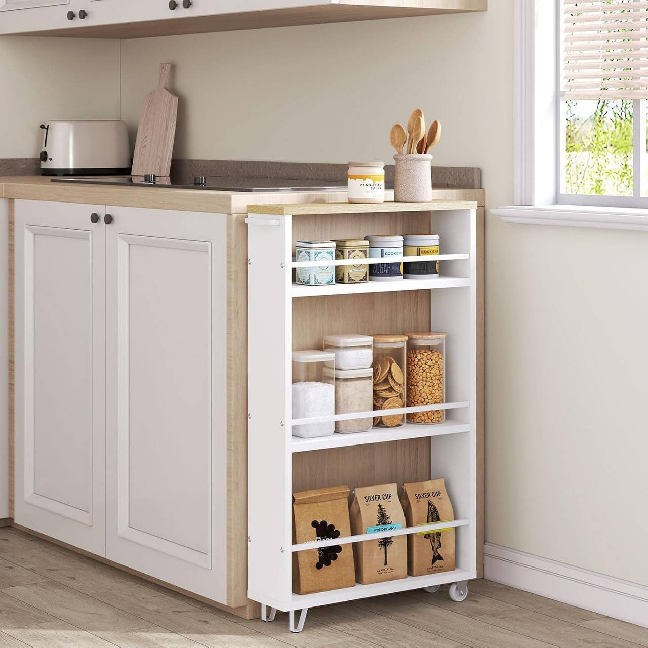 24goodz Multi-functional Trolley - Space-saving & Versatile - E1 Wood-based Material - For Home & Office - Vintage Brown + Black