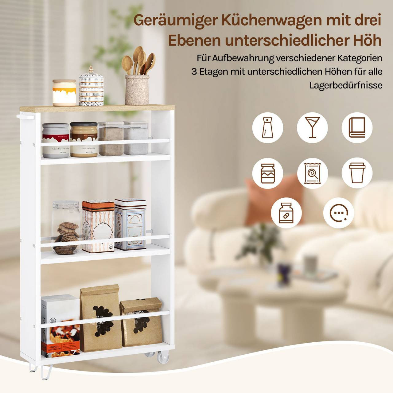 24goodz Multi-functional Trolley - Space-saving & Versatile - E1 Wood-based Material - For Home & Office - Vintage Brown + Black