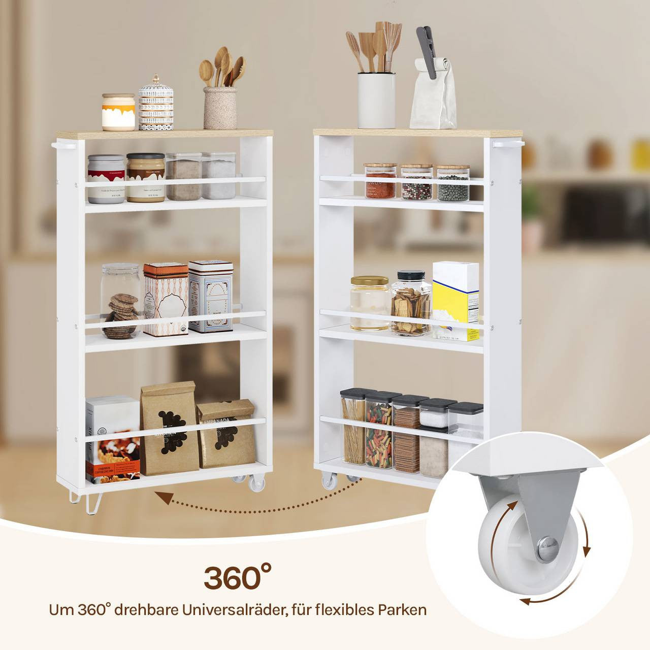 24goodz Multi-functional Trolley - Space-saving & Versatile - E1 Wood-based Material - For Home & Office - Vintage Brown + Black