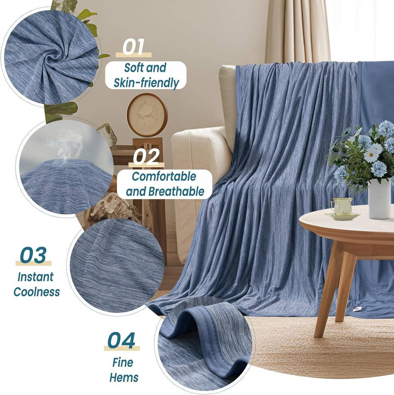24goodz 2-in-1 Cooling Blanket - Enhanced Cooling Effect - Breathable & Comfortable - Polyester and Nylon - Blue - 150 x 200 cm