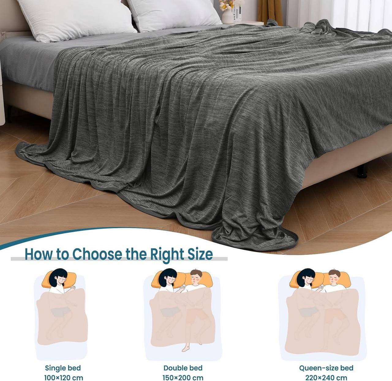 24goodz 2-in-1 Cooling Blanket - Double-Sided Comfort - Polyester and Nylon - For Everyone - Grey 100x120cm