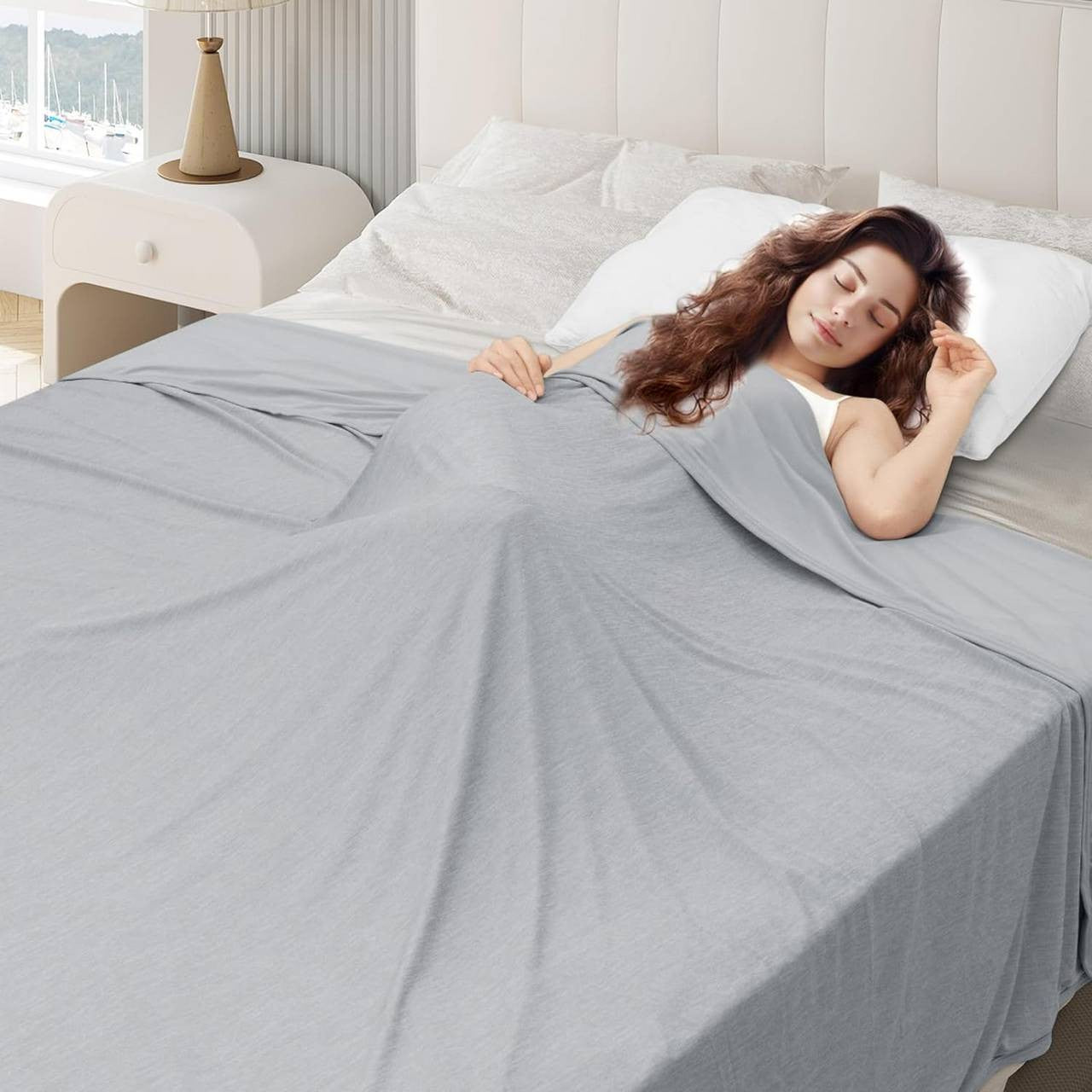 24goodz 2-in-1 Cooling Blanket - Dual-Sided Comfort - Polyester and Nylon - For All Seasons - Light Grey 220x240cm