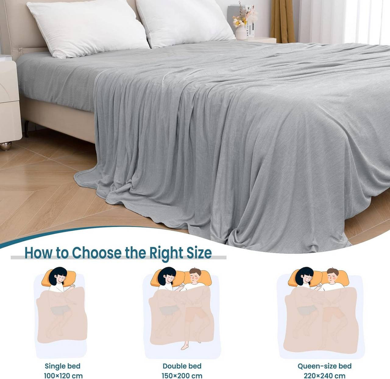 24goodz 2-in-1 Cooling Blanket - Enhanced Cooling Effect - Breathable and Lightweight - Polyester and Nylon - Light Grey - 150 x 200 cm