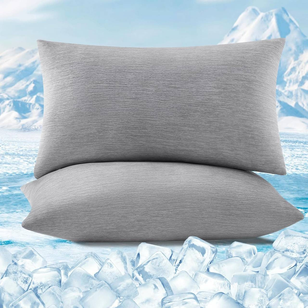 24goodz Cooling Pillowcase Set of 2 - Breathable and Soft Fabric - Arc-Chill Technology - Grey - 40x60 cm