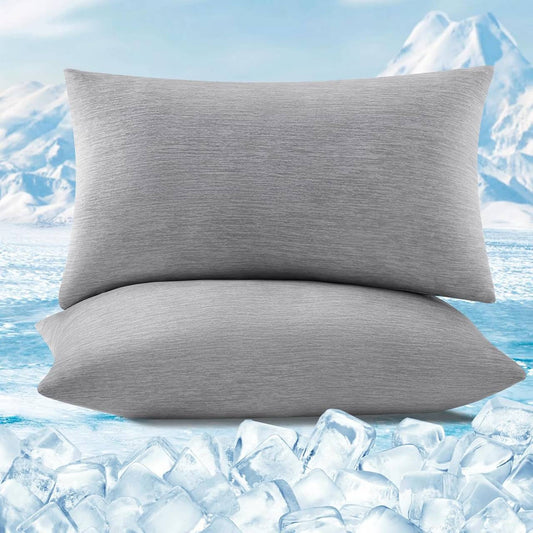 24goodz Cooling Pillowcase Set of 2 - Arc-Chill Technology for a Comfortable Sleep - Soft Breathable Fiber - Grey - 50x70 cm