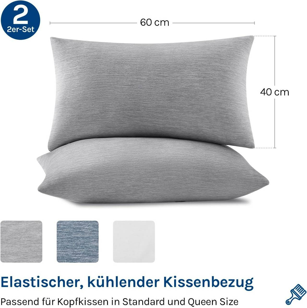 24goodz Cooling Pillowcase Set of 2 - Breathable and Soft Fabric - Arc-Chill Technology - Grey - 40x60 cm