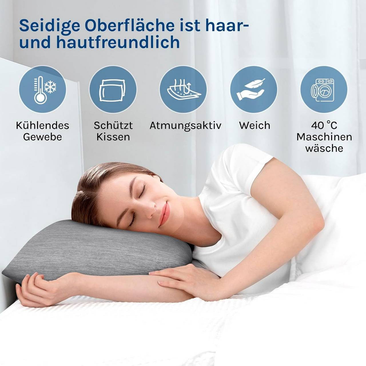 24goodz Cooling Pillowcase Set of 2 - Soft and Breathable Cooling Fiber - Hidden Zipper - Grey - 30x50 cm