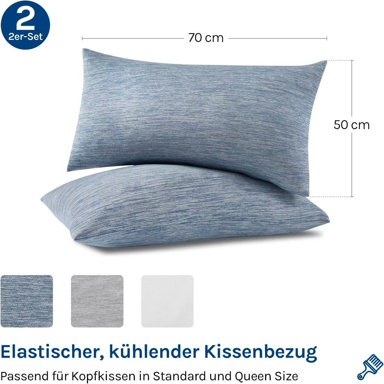 24goodz Cooling Pillowcase Set of 2 - Arc-Chill Technology for Comfort - Soft Breathable Cooling Fiber - Blue - 50x70 cm
