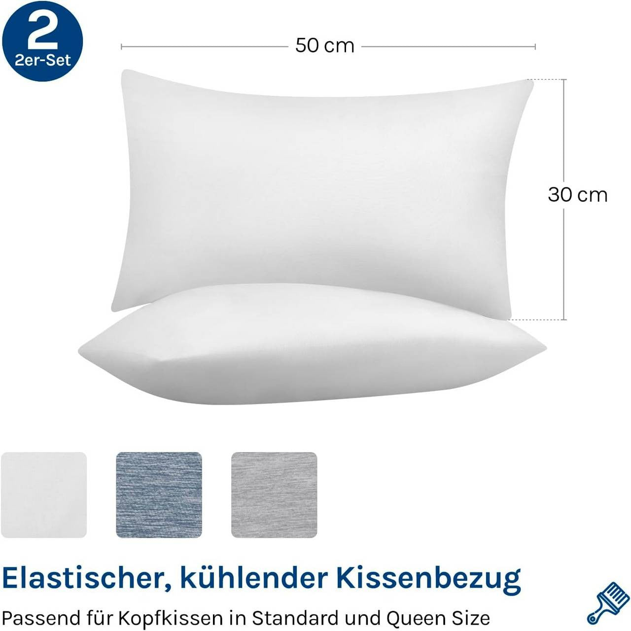 24goodz Cooling Pillowcase Set of 2 - Breathable Comfort - Cooling Fiber with Arc-Chill Technology - White - 30x50 cm