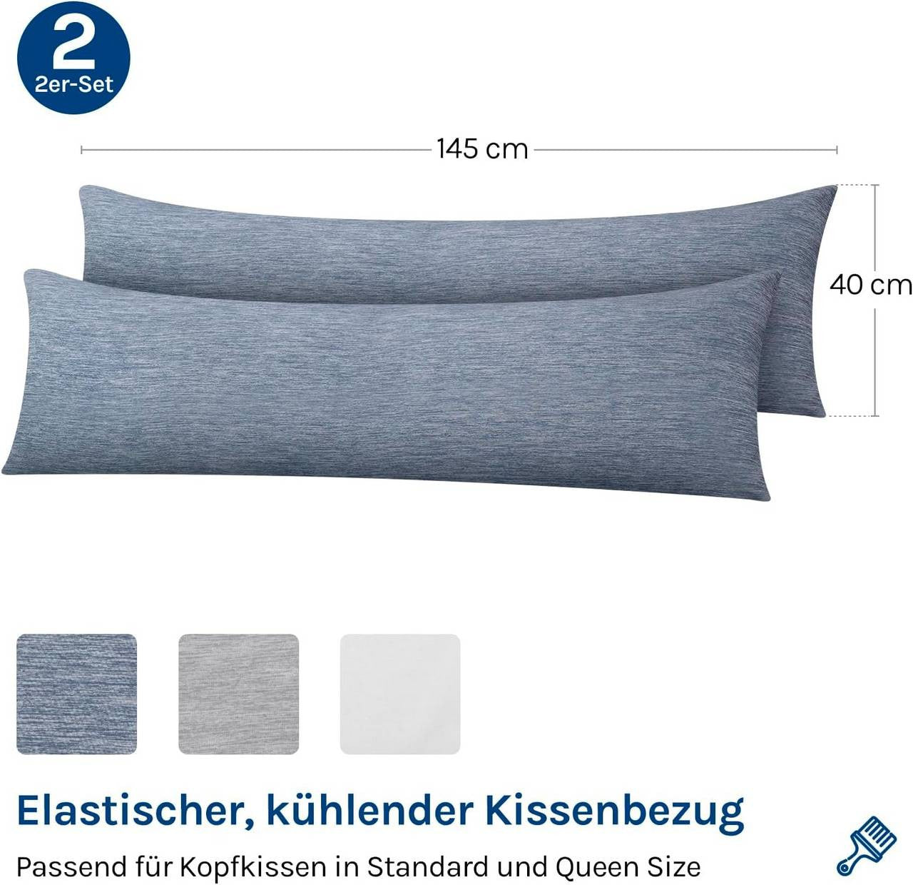 24goodz Cooling Pillowcase Set of 2 - Arc-Chill Technology for Ultimate Comfort - Soft Breathable Cool Fiber - Blue - 40x145 cm