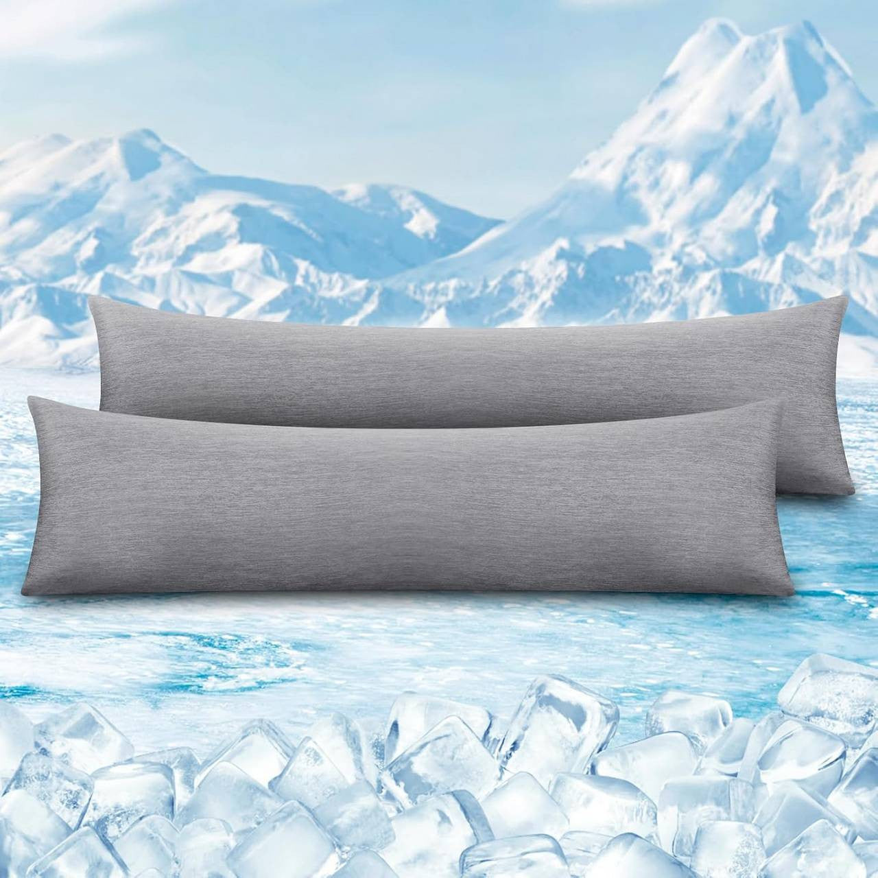 24goodz Cooling Pillowcase Set of 2 - Soft and Breathable Cooling Fiber - Hidden Zipper - Grey - 40x145 cm