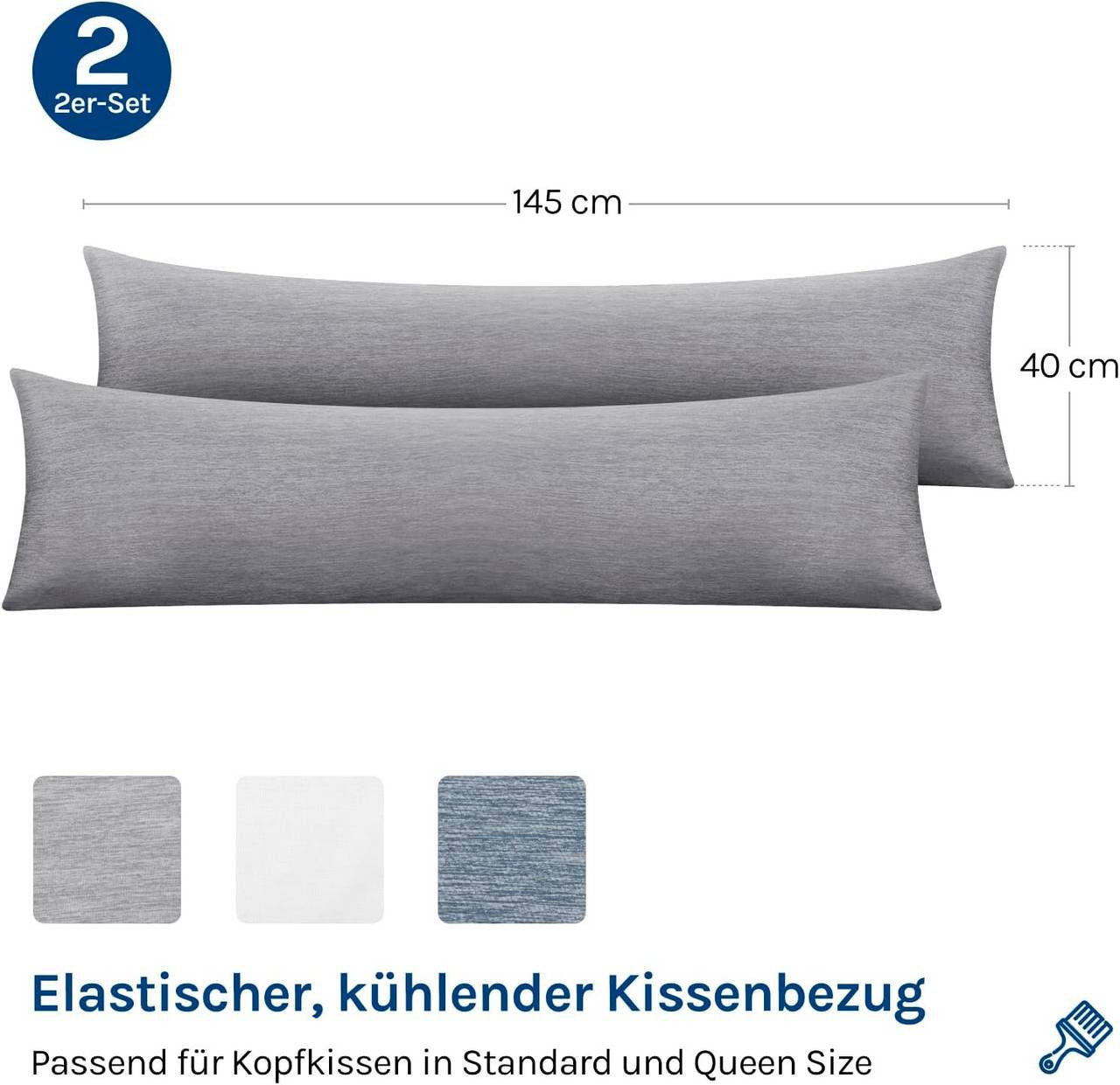 24goodz Cooling Pillowcase Set of 2 - Soft and Breathable Cooling Fiber - Hidden Zipper - Grey - 40x145 cm