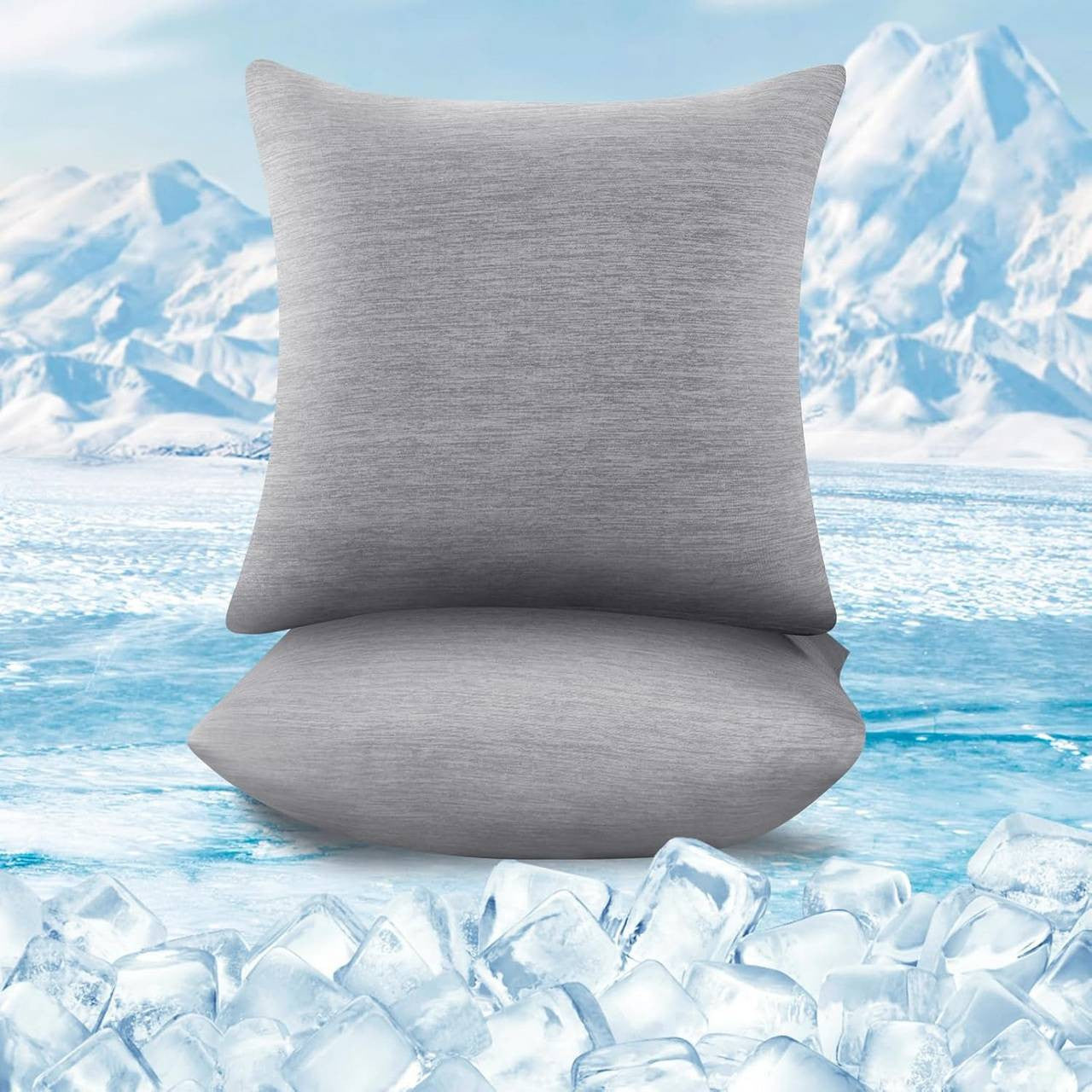 24goodz Cooling Pillowcase Set of 2 - Arc-Chill Technology for Ultimate Comfort - Soft Breathable Cool Fiber - Grey - 80x80 cm