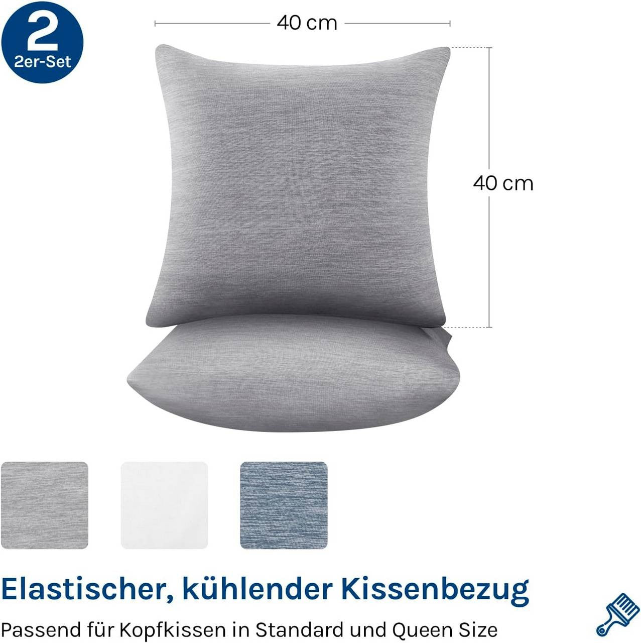 24goodz Cooling Pillowcase Set of 2 - Arc-Chill Technology for a Refreshing Sleep - Soft Breathable Cooling Fiber - Grey - 40x40 cm