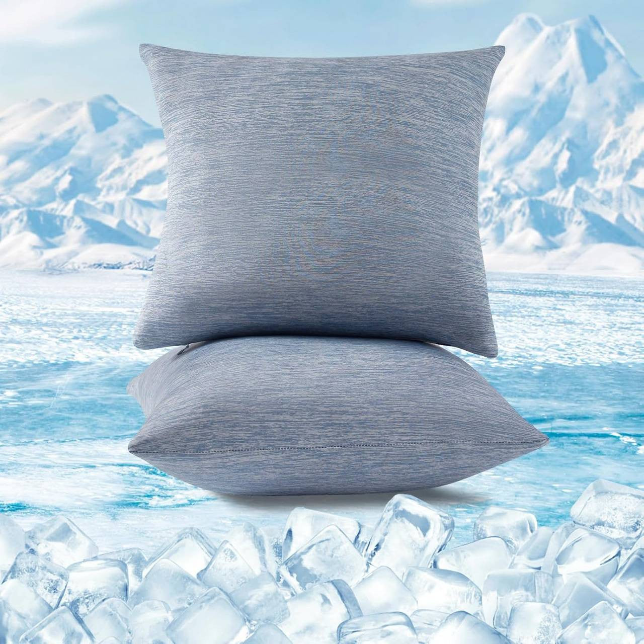 24goodz Cooling Pillowcase Set of 2 - Arc-Chill Technology for a Comfortable Sleep - Soft Breathable Cool Fiber - Blue - 40x40 cm