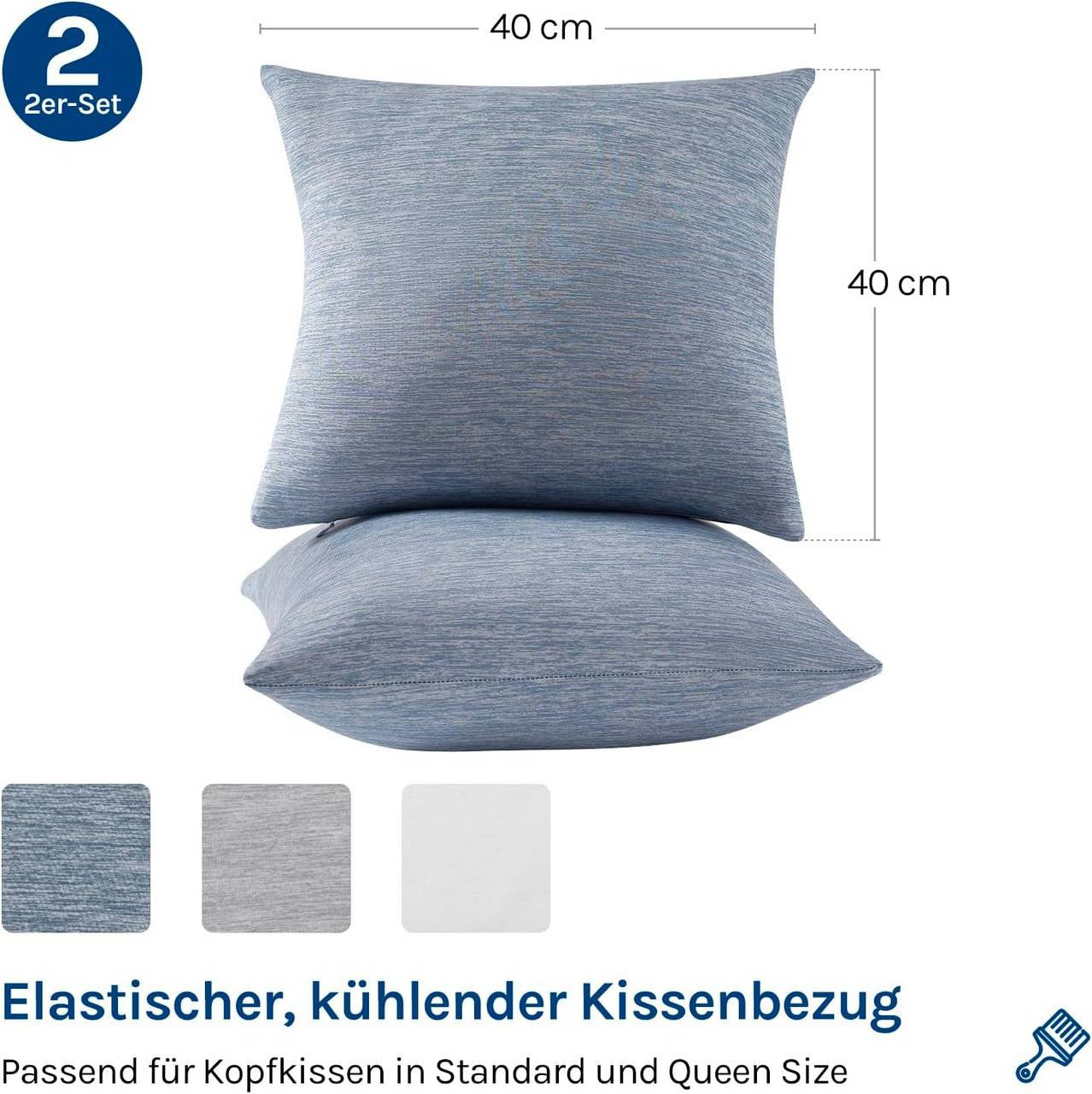24goodz Cooling Pillowcase Set of 2 - Arc-Chill Technology for a Comfortable Sleep - Soft Breathable Cool Fiber - Blue - 40x40 cm